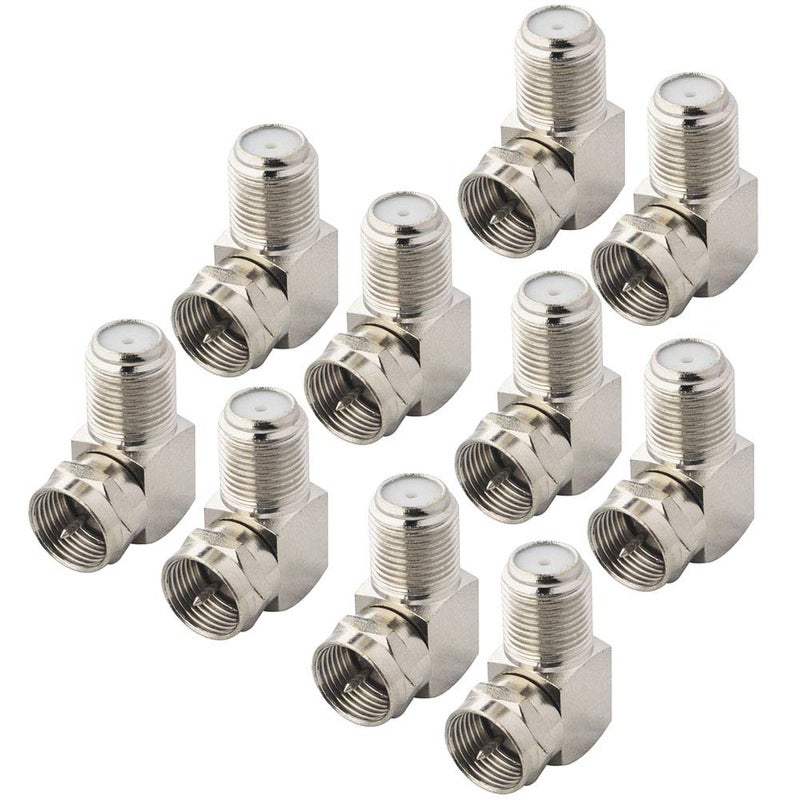 onelinkmore Coaxial Cable Right Angle Connector F Type Female to Male Adapter Coax Connector F Male to F81 Female Extender F Pin RG6 Adapter for Wall Plates Coax 90 Degree Pack of 10 - Image 1